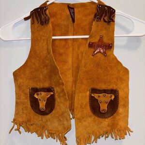1970's Vintage Kid's Vest Sheriff Cowboy Western Tan Suede Fringed